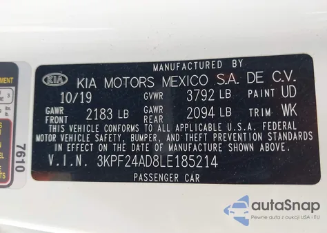 2020 Kia Forte Lxs from USA, damaged, VIN 3KPF24AD8LE185214